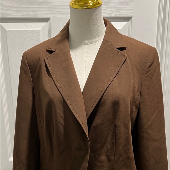 Brown Women's Blazer Faux Pockets - Picture 2 of 6